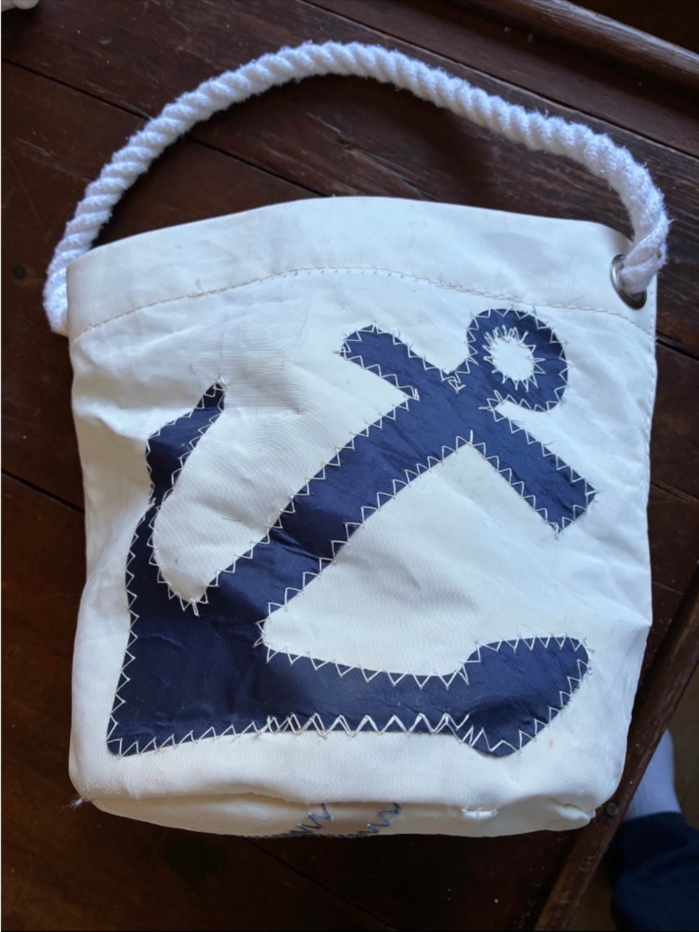 Nautical Anchor Canvas Bucket Bag - White & Navy